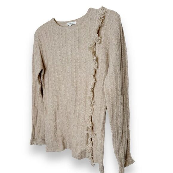 Dolores Piscotta Neutral Tan Cable Knit Cashmere Sweater with Fringe Women’s S - Picture 2 of 6
